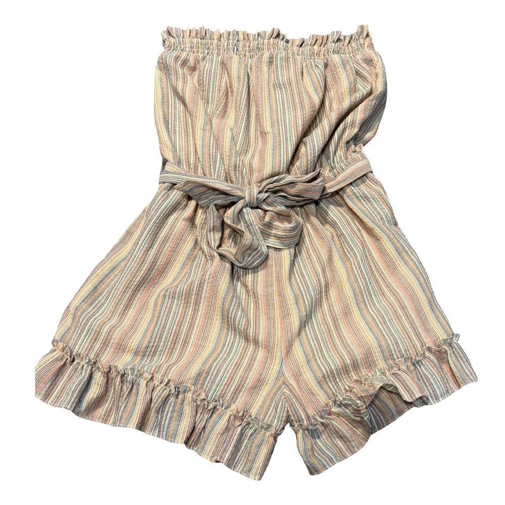 Sugar + Lips‎ Strapless Tie Waist Ruffle Hem Striped Romper Women’s M